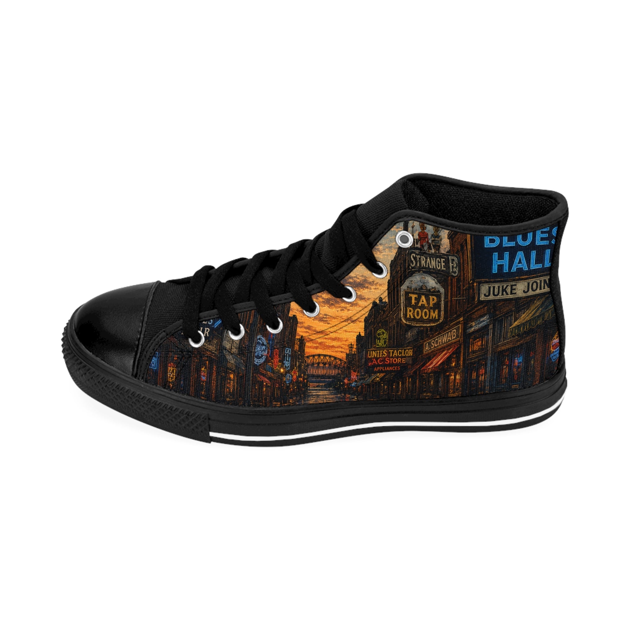 Blues Street Nightscape Sneakers | High Top Canvas Shoes