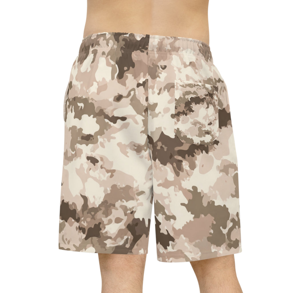 Camo Athletic Long Shorts — Desert Tan All-Over Print