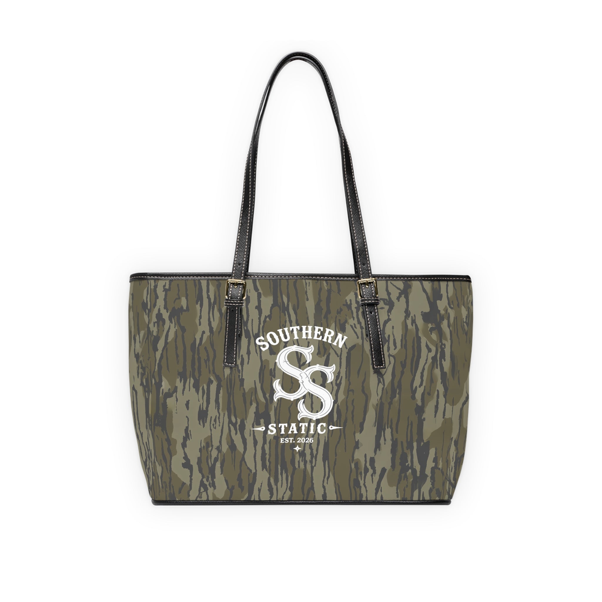 Camo PU Leather Shoulder Bag — Southern Static Logo Tote