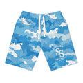 Blue Camo Athletic Long Shorts — Half-Print Performance Shorts