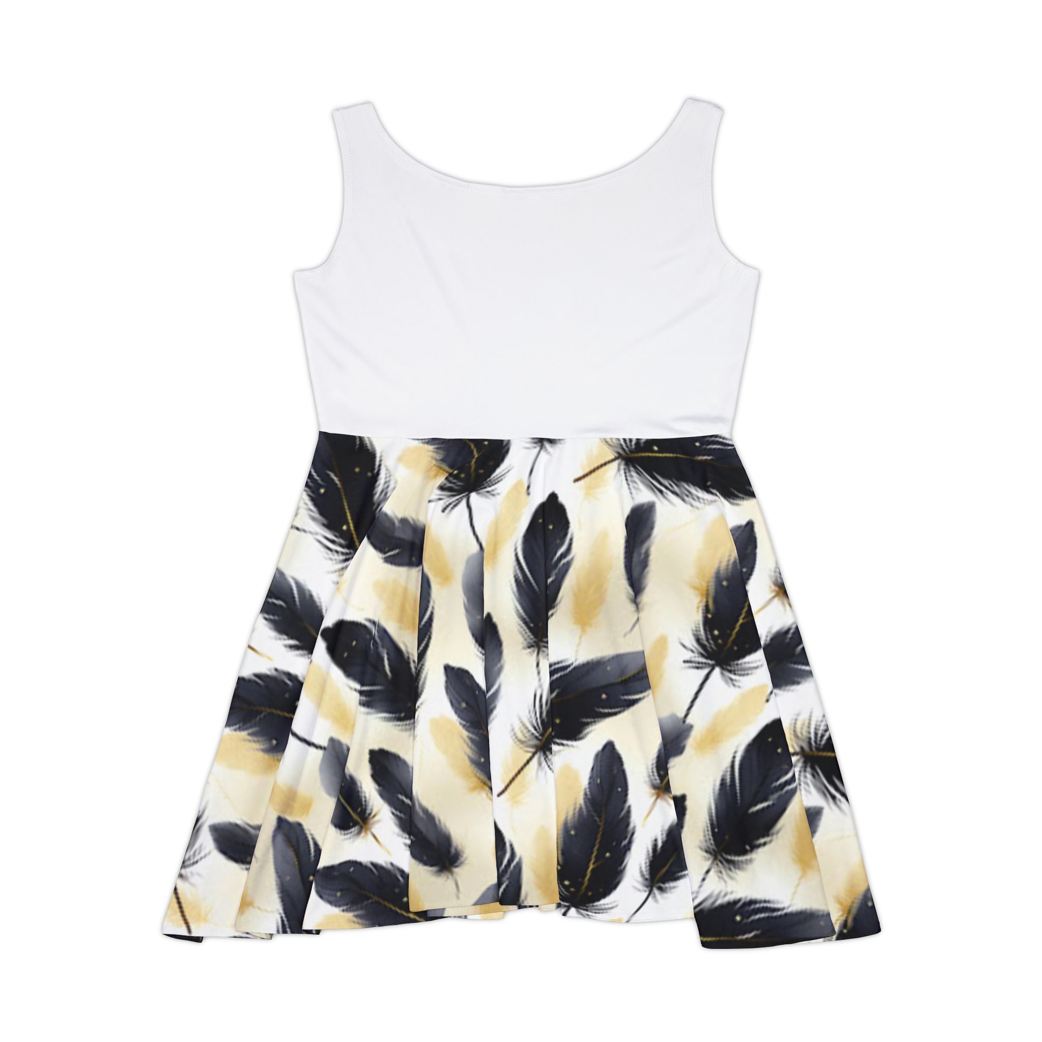 Black Feather Pattern Women's Skater Dress | Feather Print Skater Dress