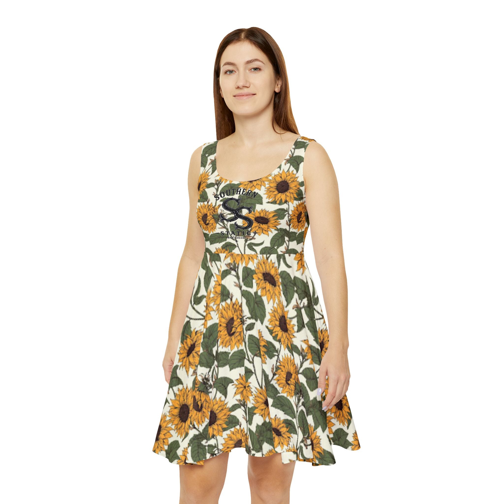 Sunflower Crop-Top Skater Dress — Floral Summer Dress for Women