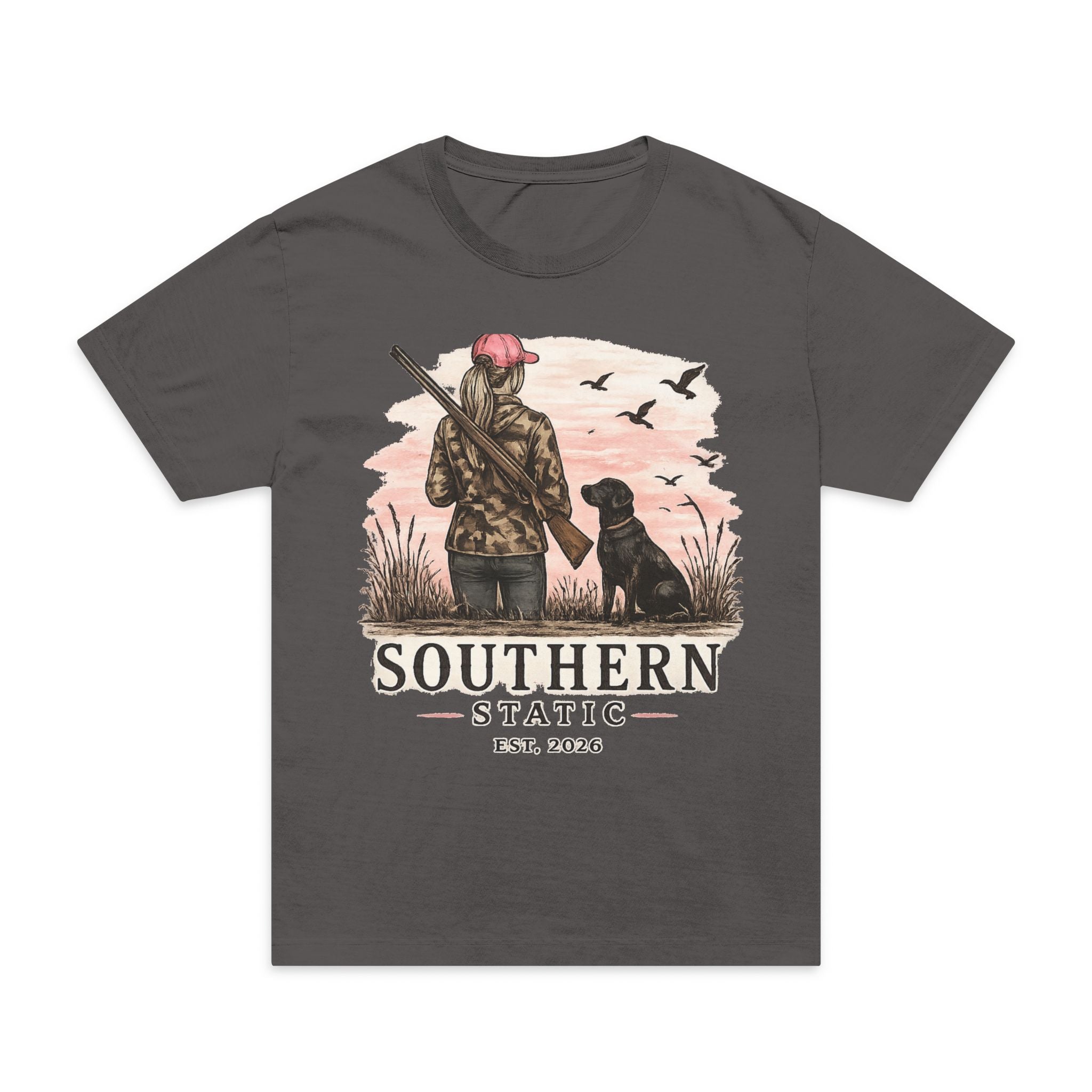 Girl’s T-Shirt — Southern Static Hunting Graphic Tee (dog, hunter, est. 2016)