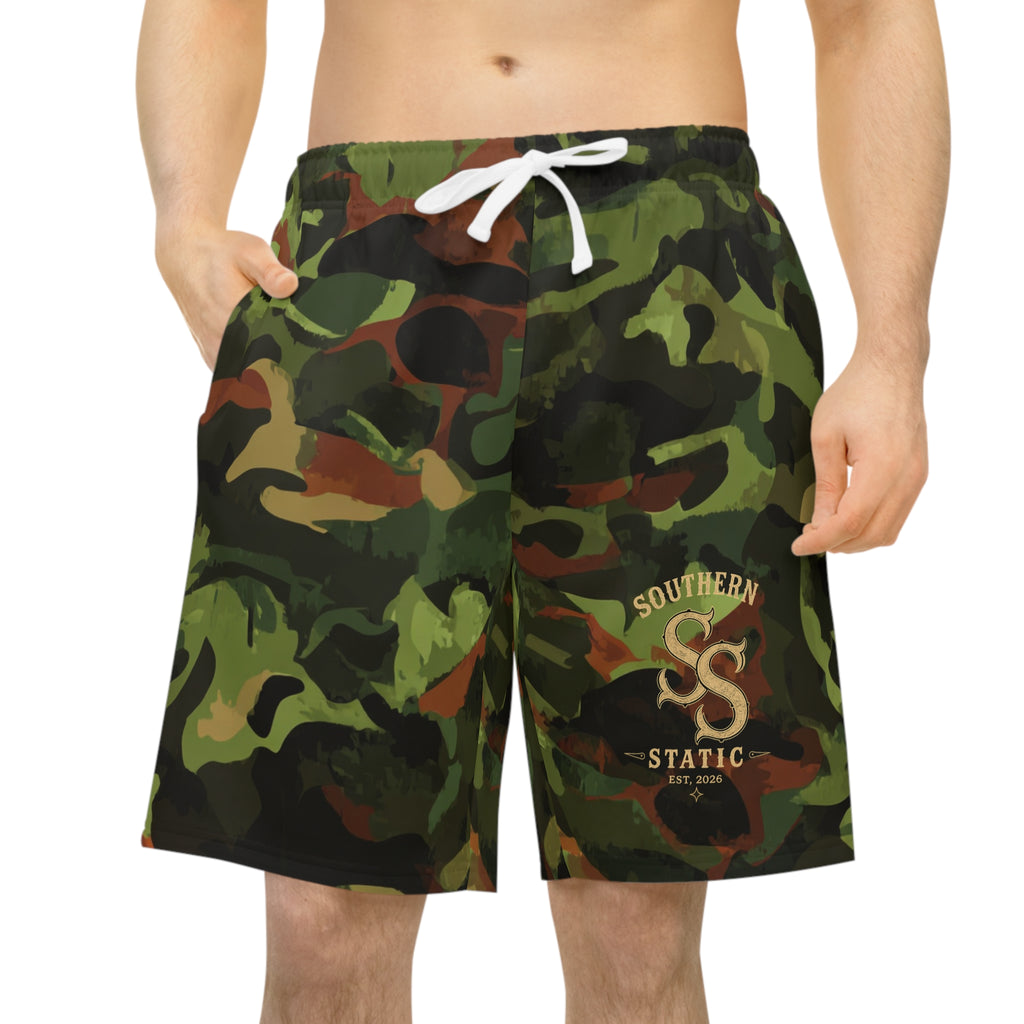 Camo Athletic Long Shorts — Southern Static Logo Performance Drawstring