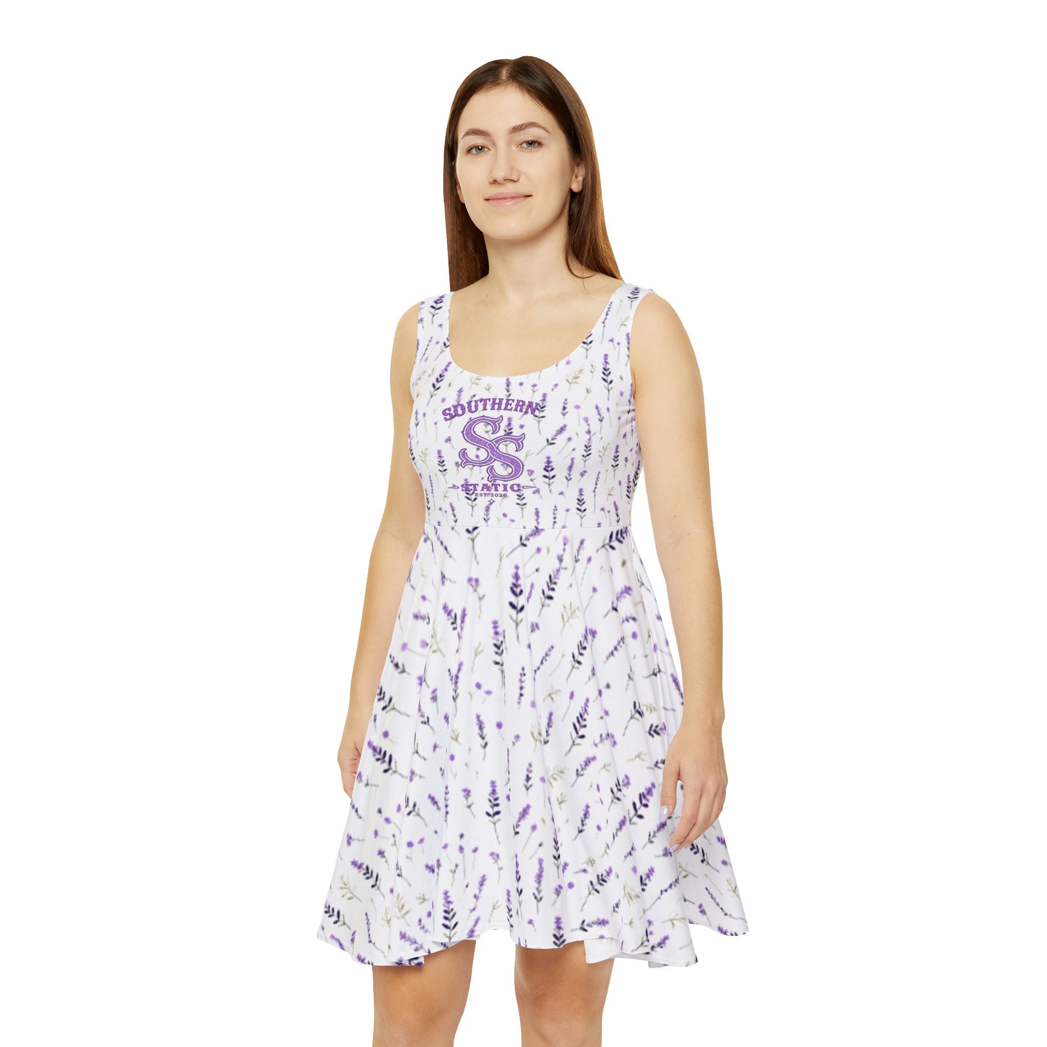 Lavender Fields Skater Dress — Floral All-Over Print Women's Dress