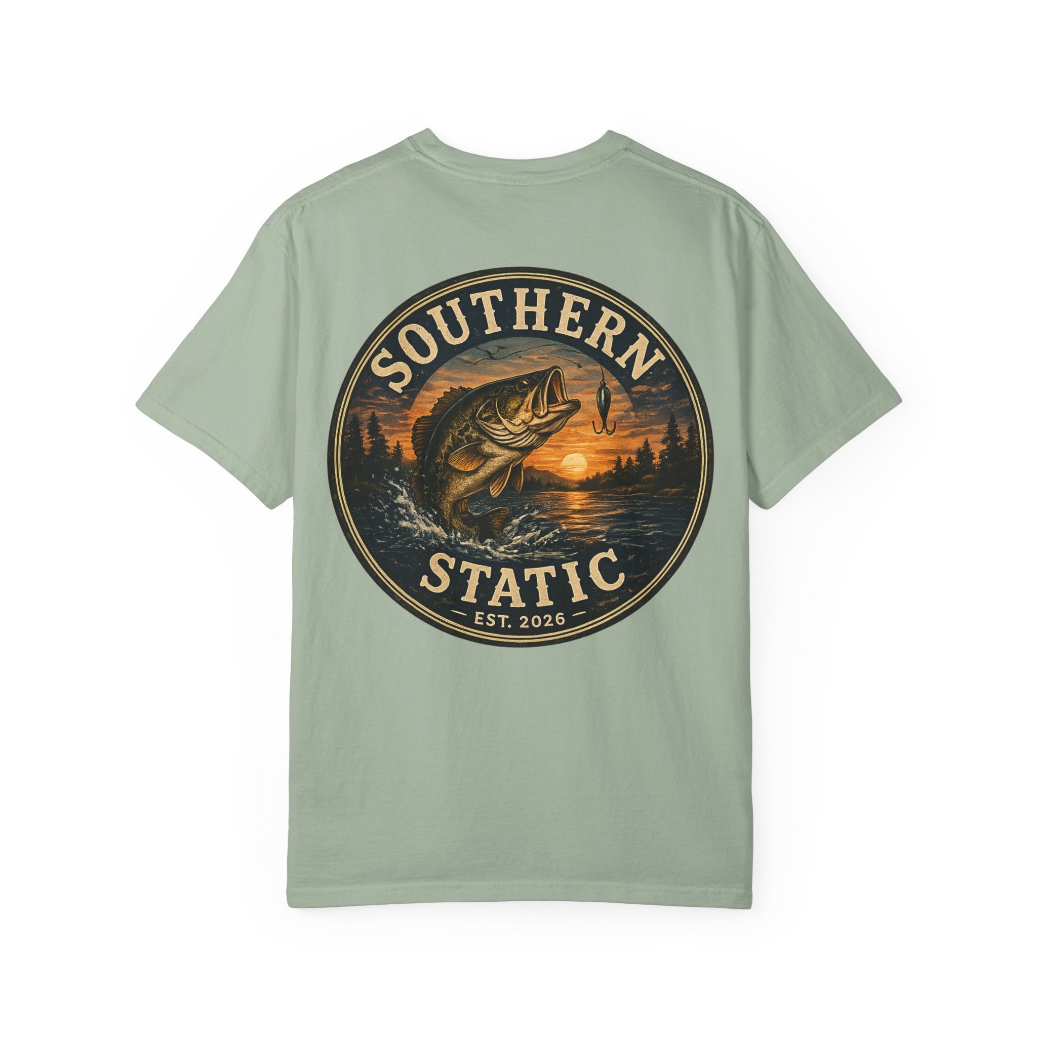 Fishing Graphic T-Shirt — "Southern Static" Bass Sunset Tee