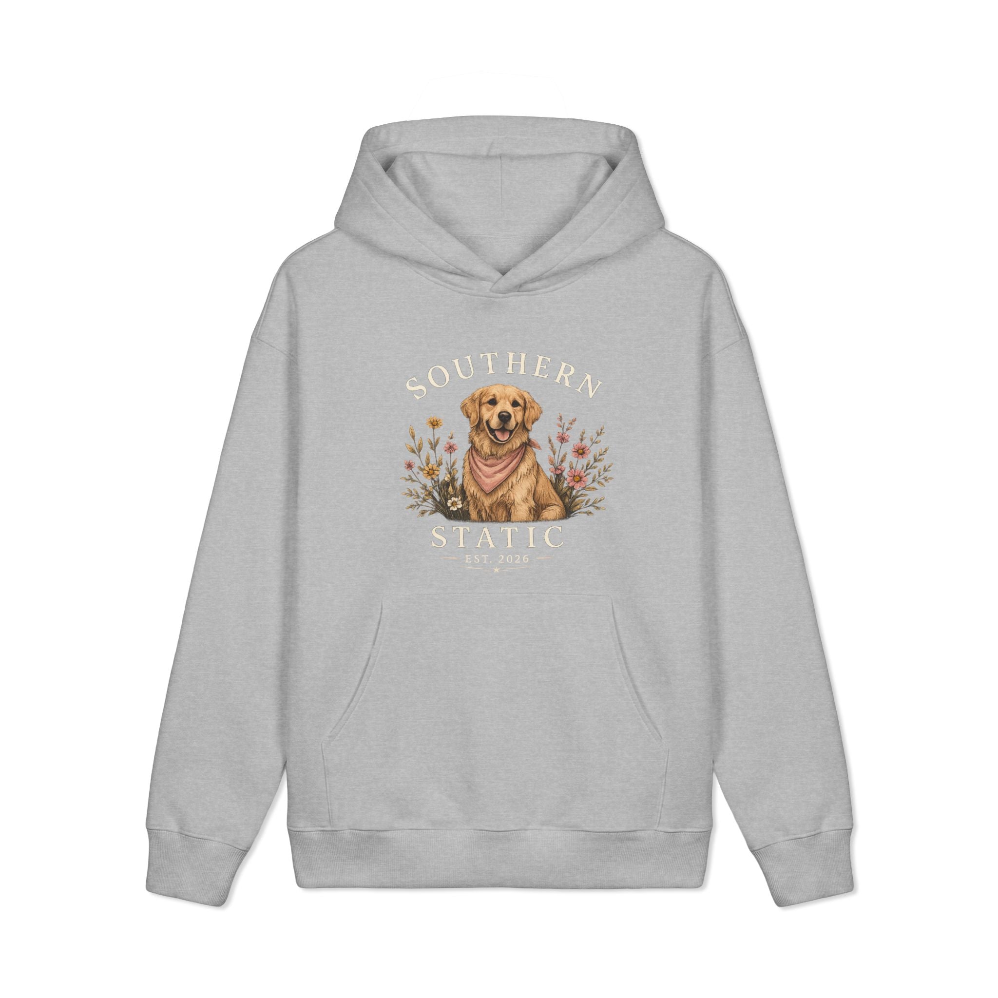 Dog Lover Hoodie — "Southern Static" Golden Retriever Floral Pullover