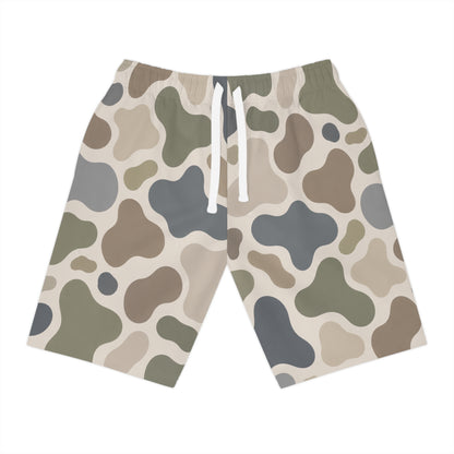Neutral Camo Pattern Athletic Long Shorts | Desert Camouflage Print