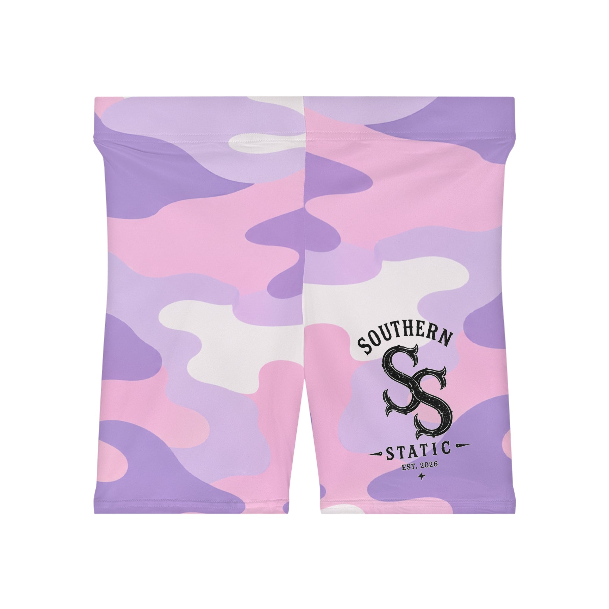 Pink & Purple Camo Women's Biker Shorts