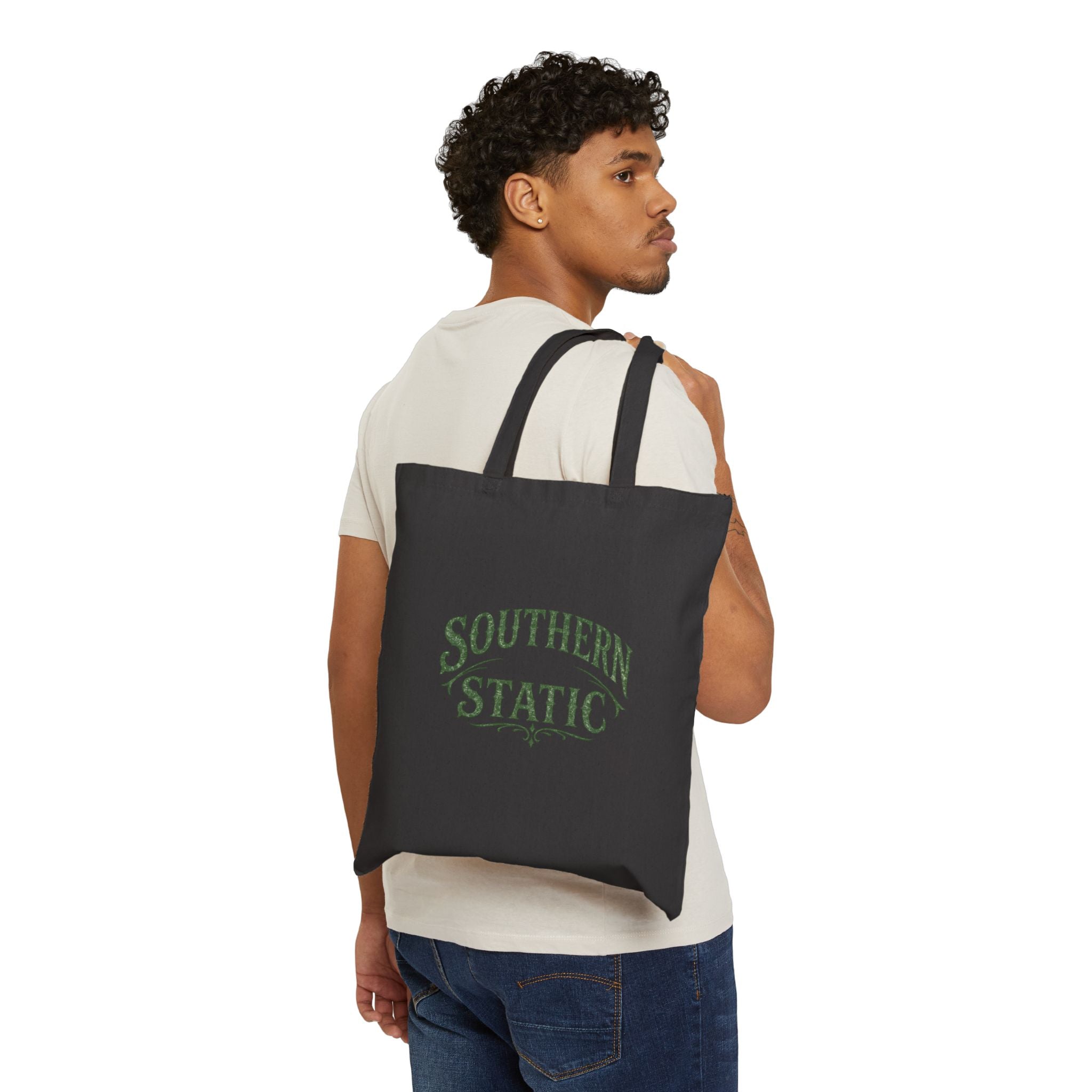 Southern Static tote bag | vintage script logo, canvas market tote