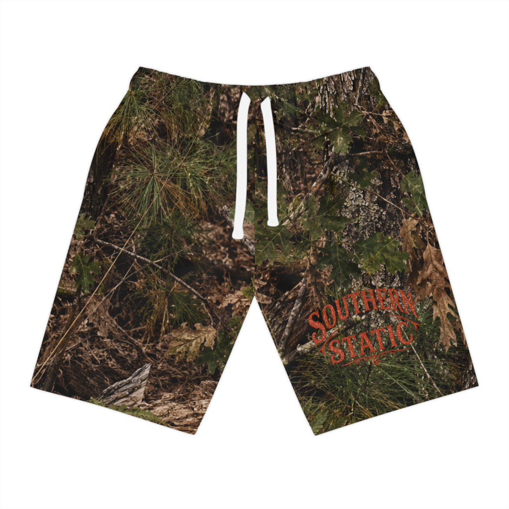 Camo Athletic Long Shorts — Southern Static Logo All-Over Print