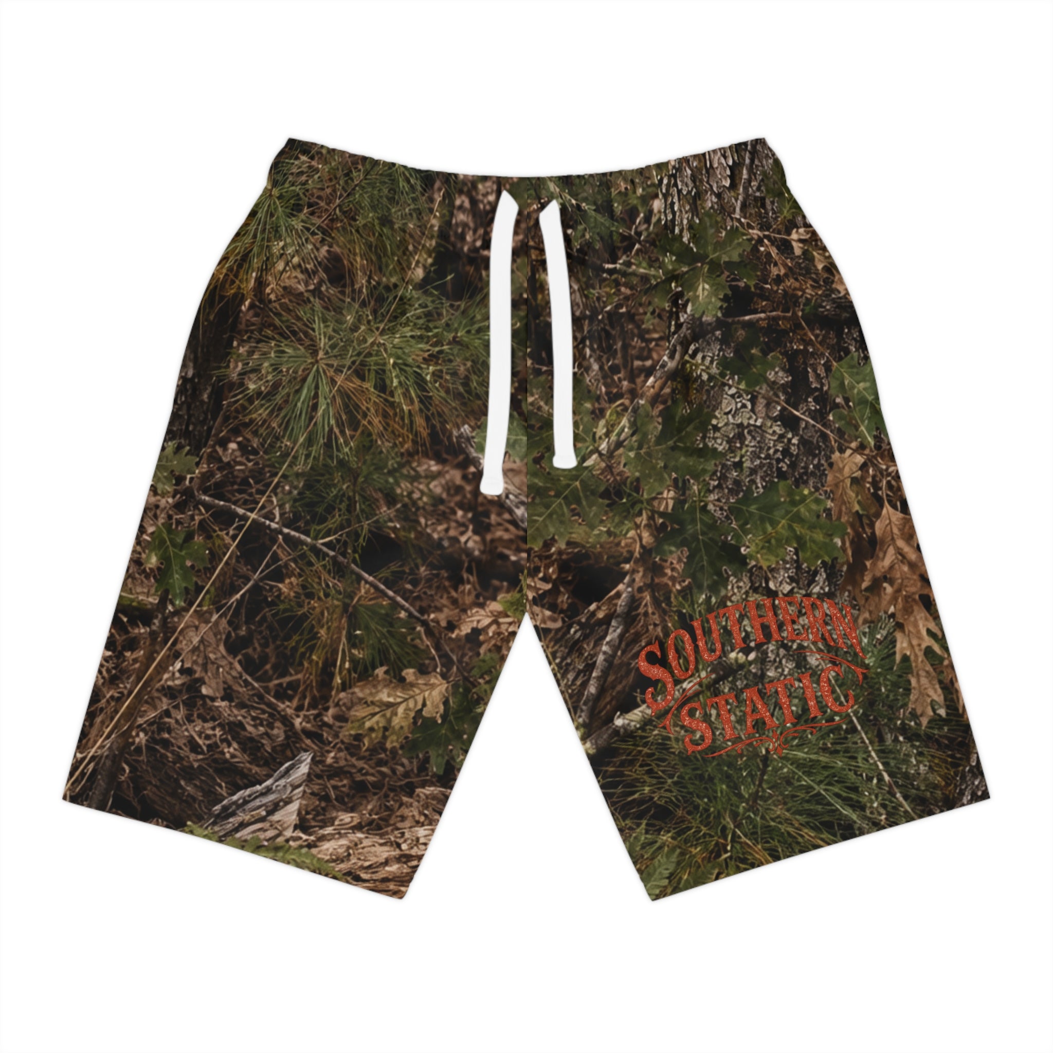 Camo Athletic Long Shorts — Southern Static Logo All-Over Print