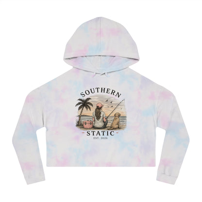 Southern Static Cropped Hoodie – Coastal Sunset Graphic