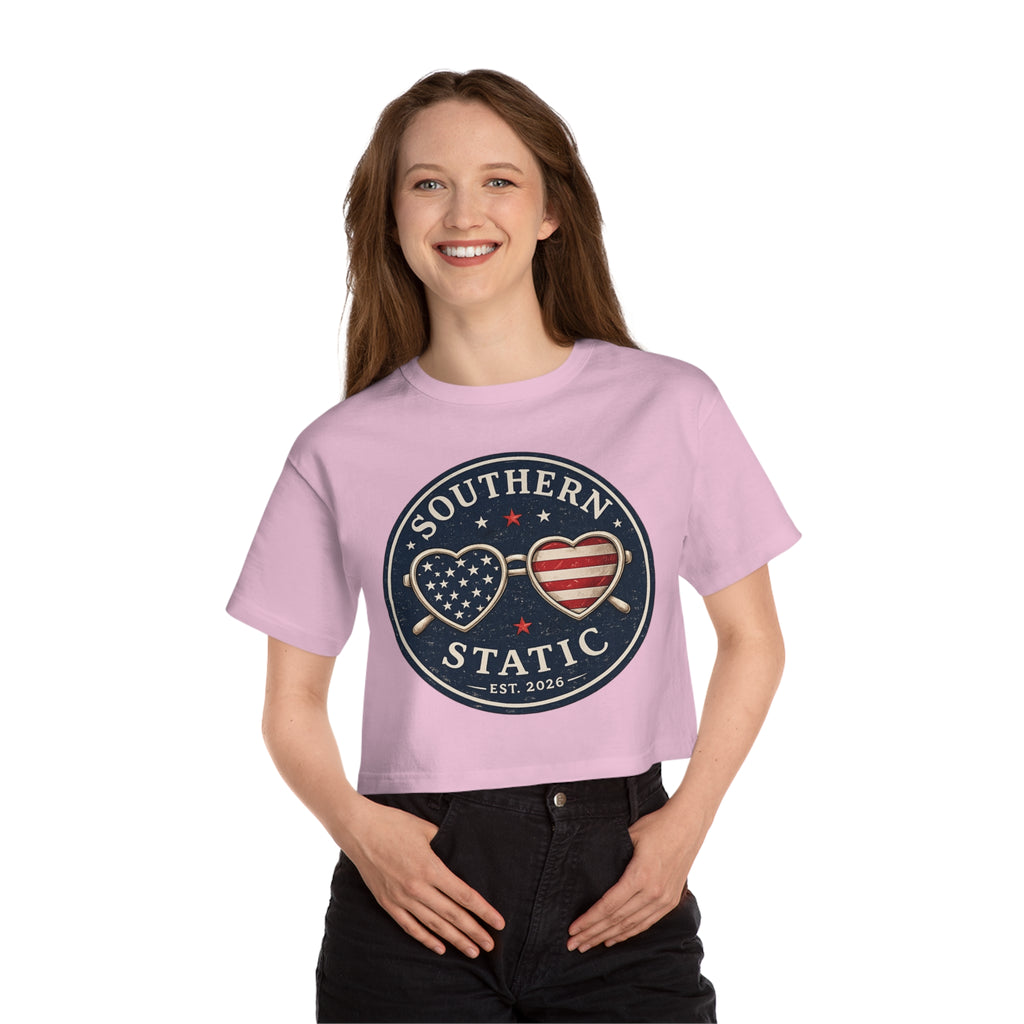 Women’s Southern Static Cropped T-Shirt – Patriotic Heart Logo
