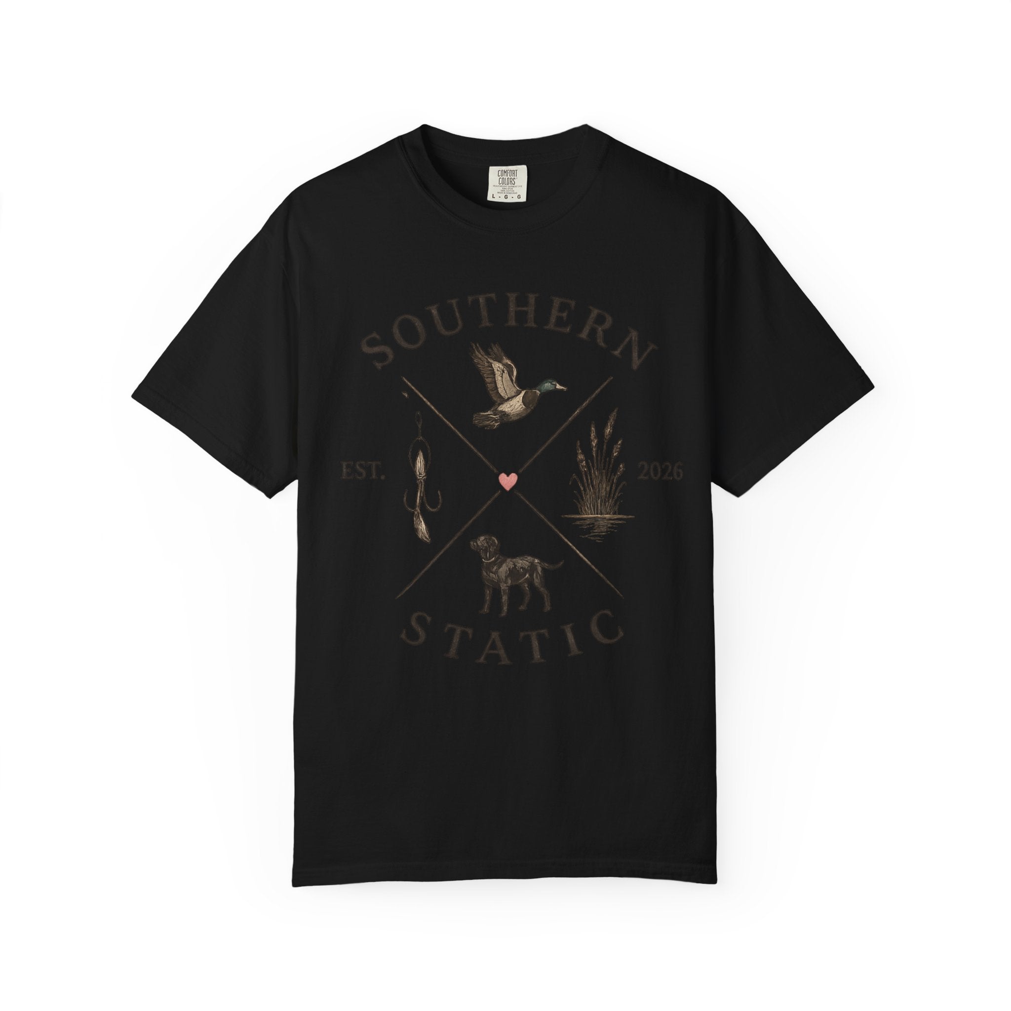 Southern Static Fishing & Hunting T-Shirt — Outdoor Dog, Duck & Marsh Graphic