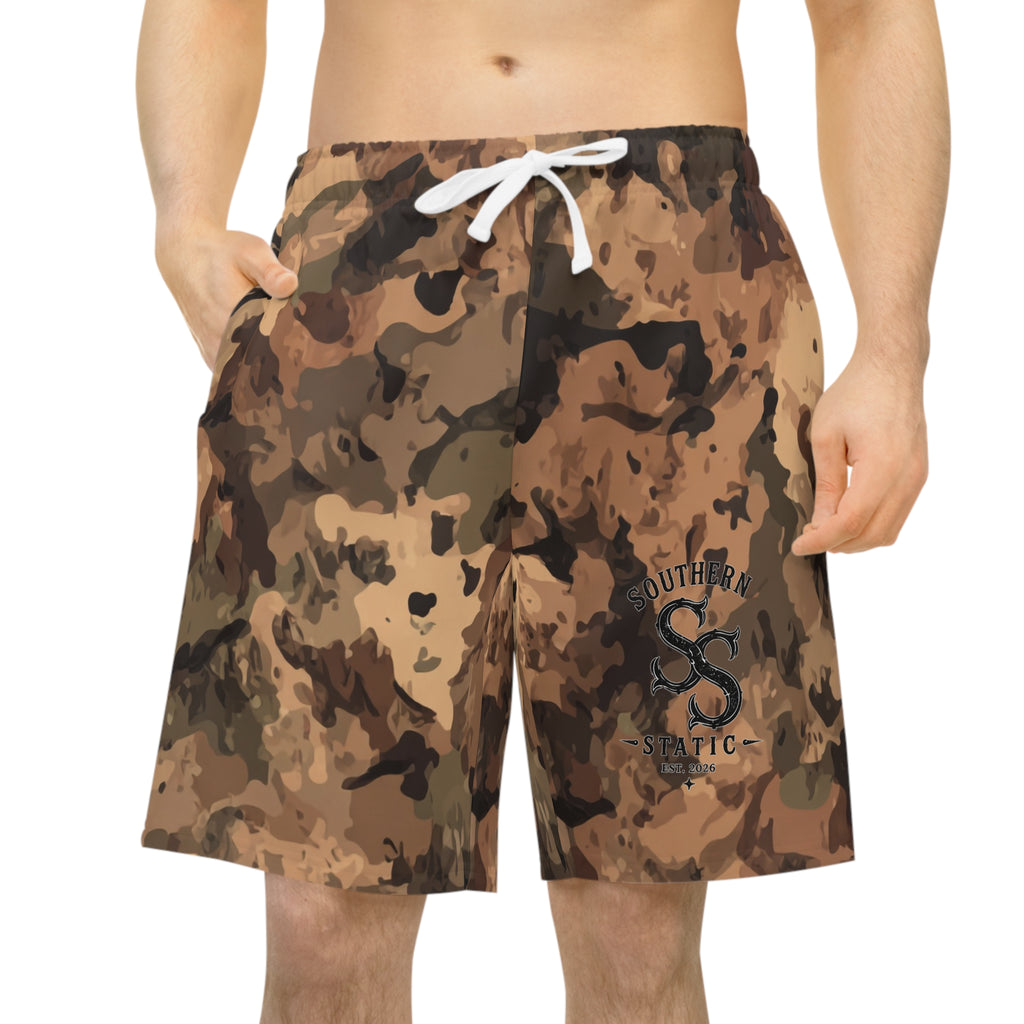 Camo Athletic Long Shorts — Brown Desert Print