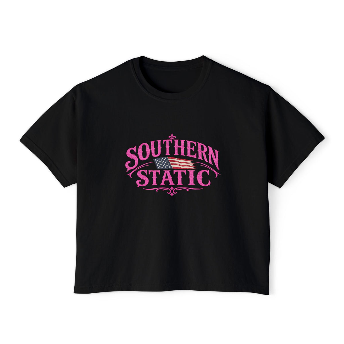 Southern Static Women's Boxy Tee — Pink Vintage Flag Graphic