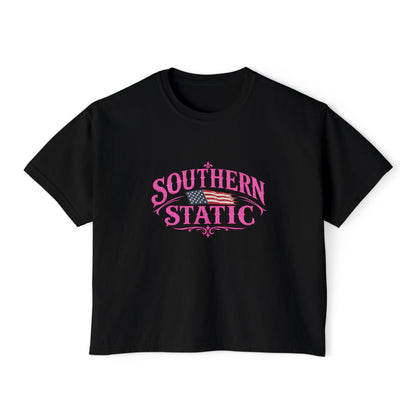 Southern Static Women's Boxy Tee — Pink Vintage Flag Graphic