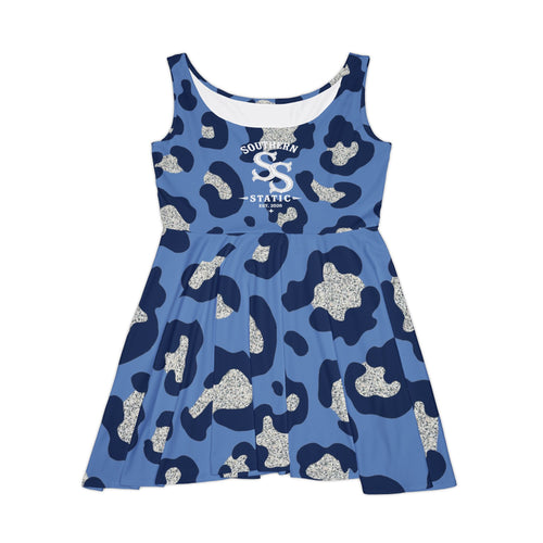 Blue Leopard Print Skater Dress — Women's AOP Casual Dress