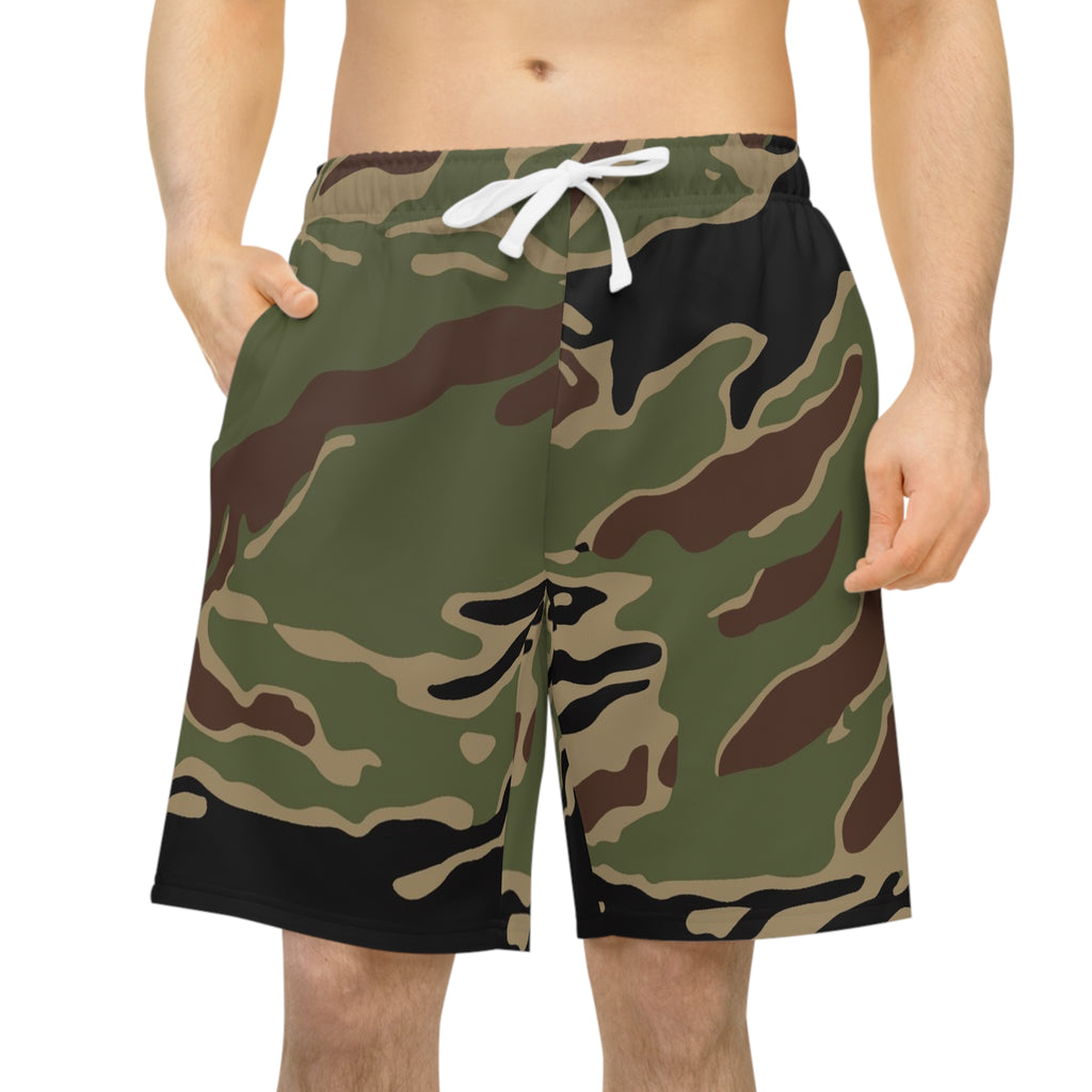 Camo Athletic Long Shorts — Tactical Tigerstripe Workout Shorts