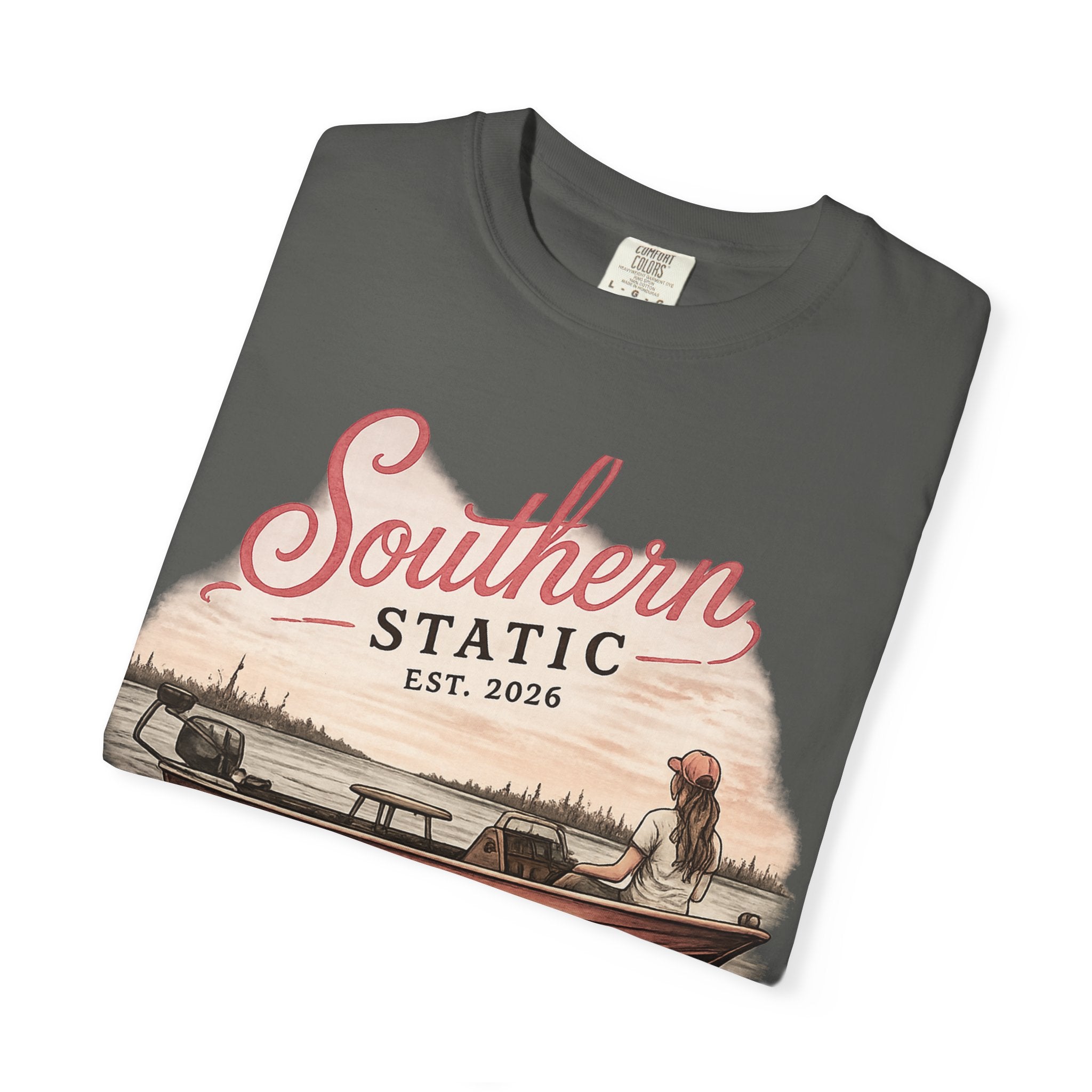 Southern Static Fishing Boat T-Shirt — EST. 2026 Vintage Outdoors Tee