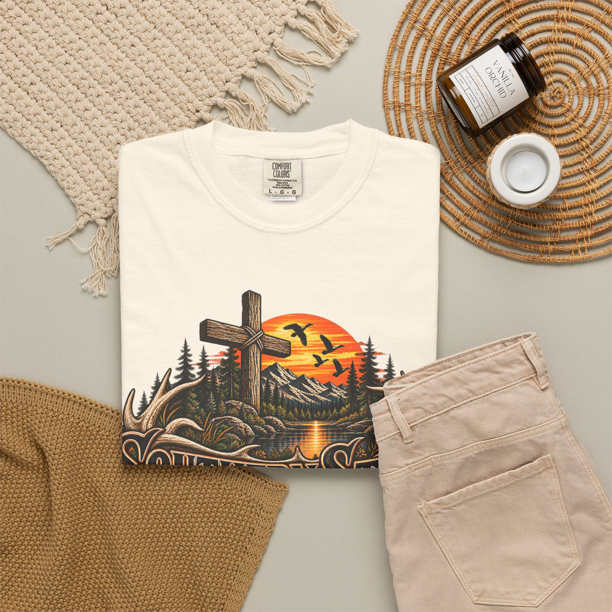 T-Shirt — Southern Static Rustic Cross Sunset Graphic Tee