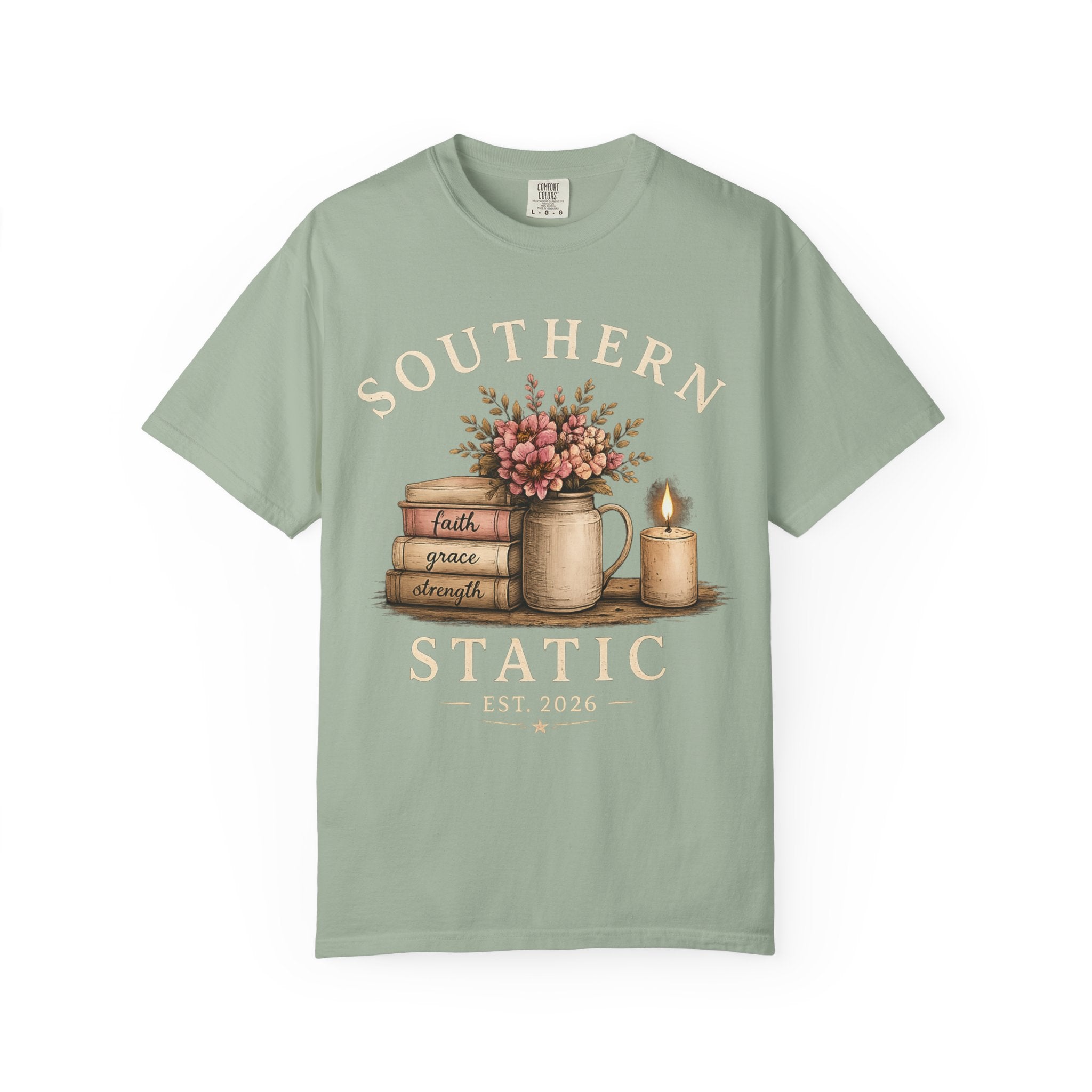 Southern Static Vintage Floral T‑Shirt — Faith, Grace, Strength Stack Design