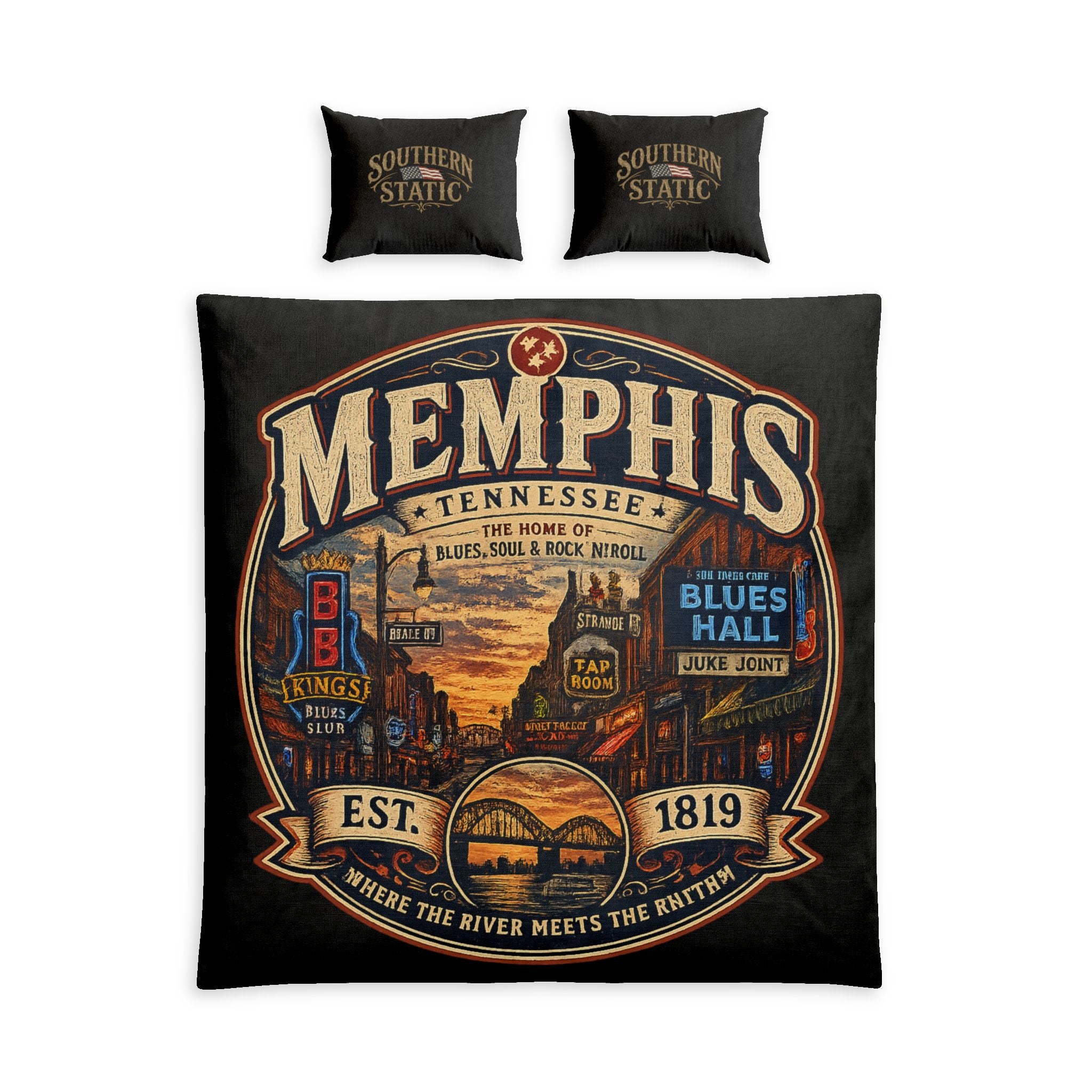 Memphis Tennessee Badge Cotton Bed Set | Blues Soul Rock 'n' Roll