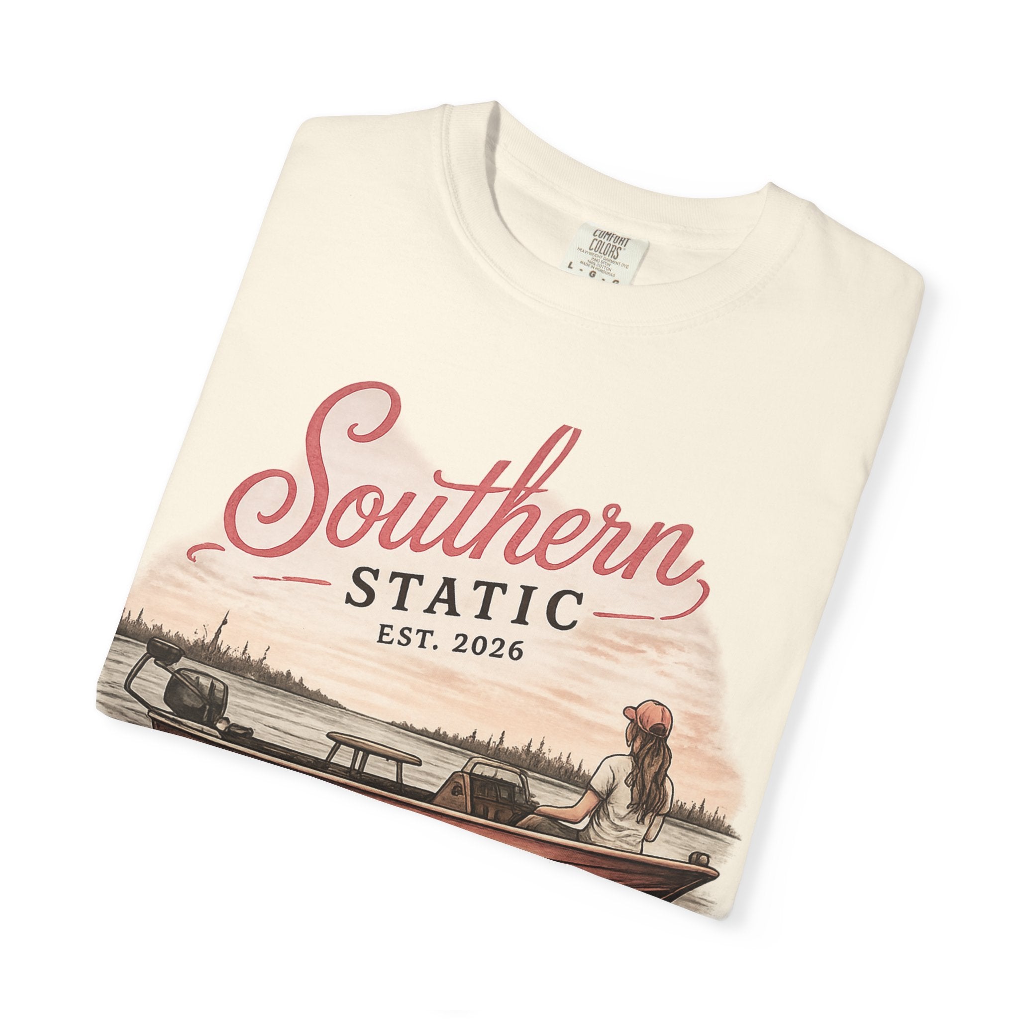 Southern Static Fishing Boat T-Shirt — EST. 2026 Vintage Outdoors Tee