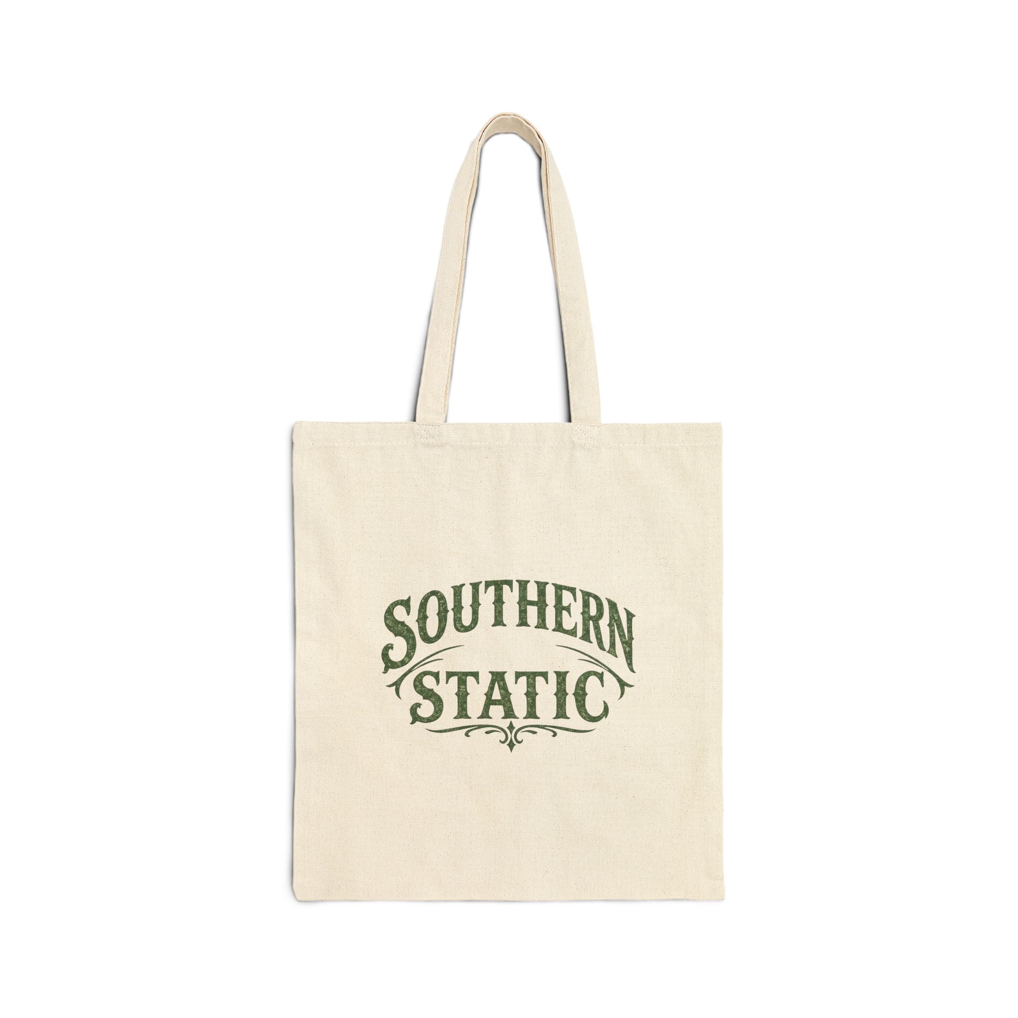 Southern Static tote bag | vintage script logo, canvas market tote