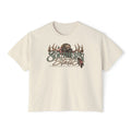 Southern Static Boxy Tee — Outdoorsy Women's Graphic T-Shirt (Antlers & Cap Design)