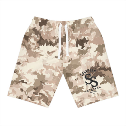 Camo Athletic Long Shorts — Desert Tan All-Over Print