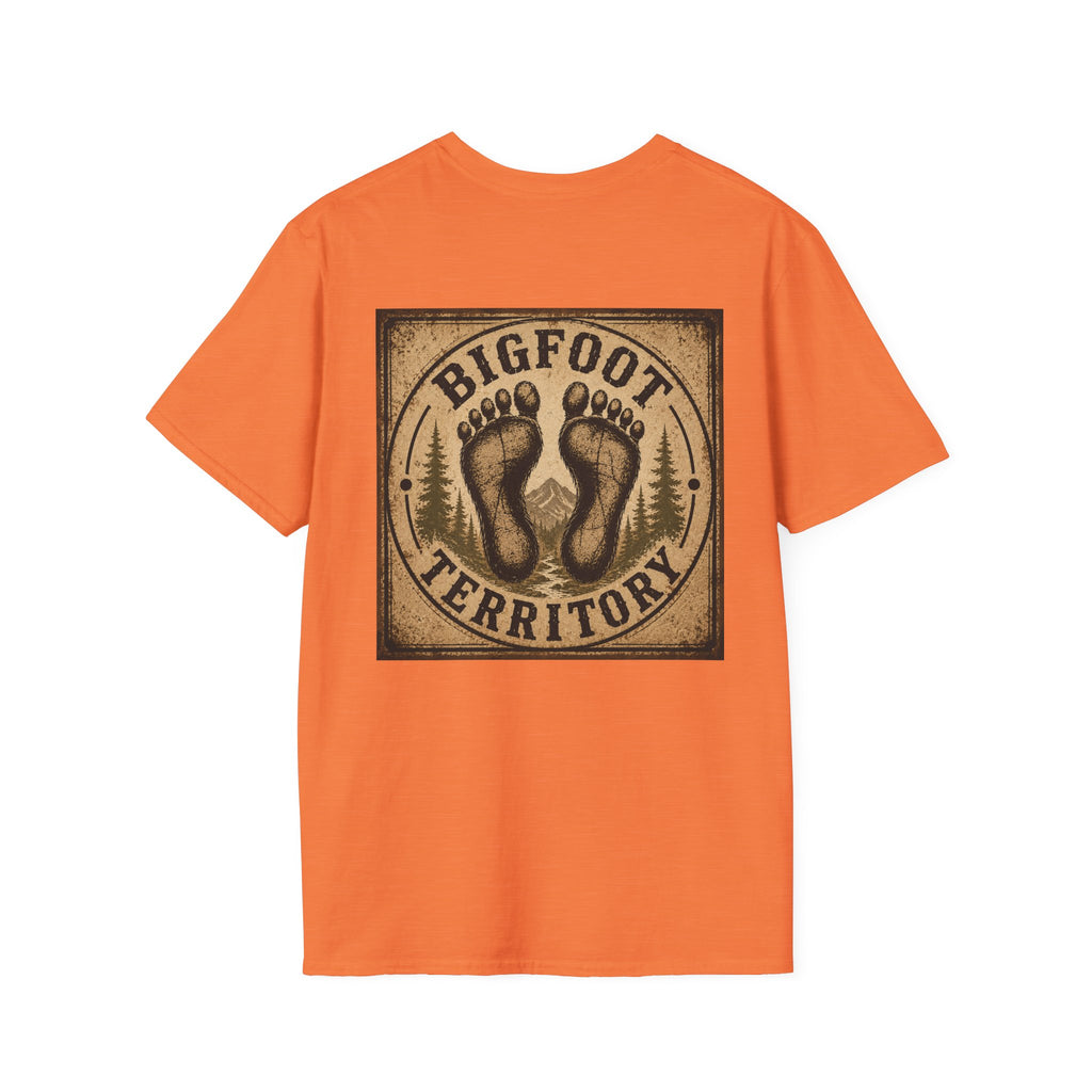 Bigfoot Territory design T-Shirt | Sasquatch footprints forest badge