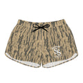 Women’s Casual Shorts — Beige Camo Tiger Stripe Print with 'SS' Logo