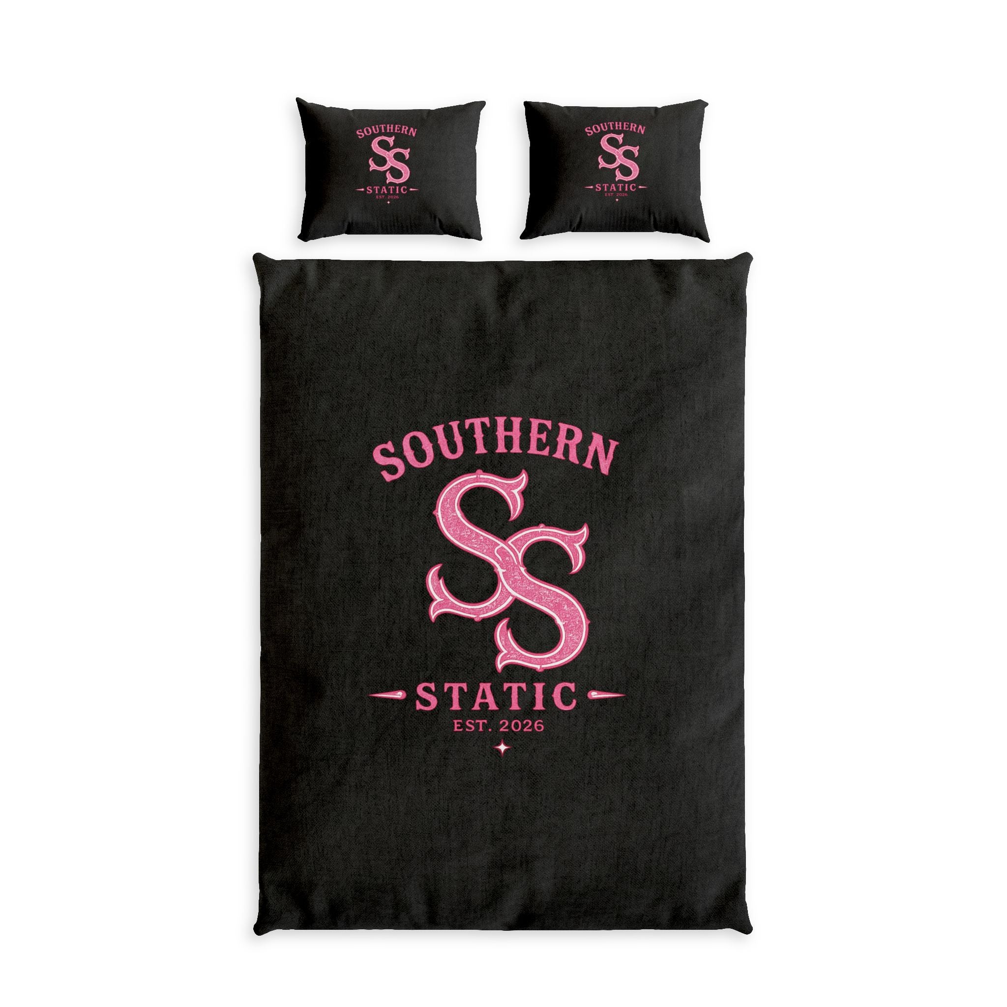 Southern Static Cotton Bed Set – Pink Monogram Duvet Cover & Pillowcases