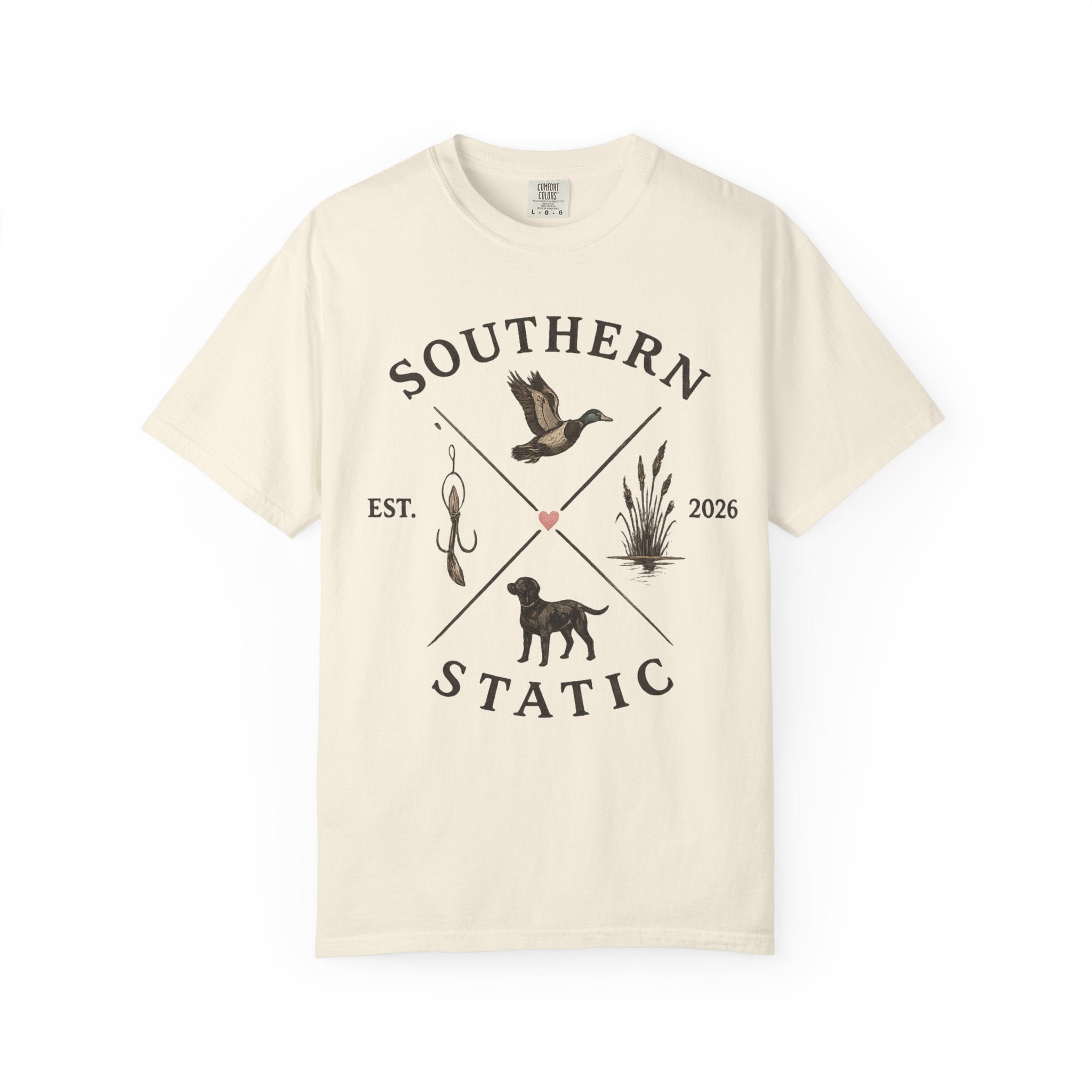 Southern Static Fishing & Hunting T-Shirt — Outdoor Dog, Duck & Marsh Graphic