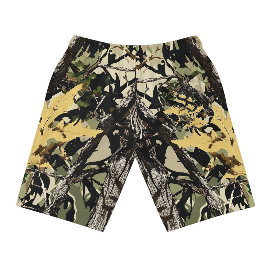 Camo Hunting Athletic Shorts — Realtree Woodland Print Long AOP