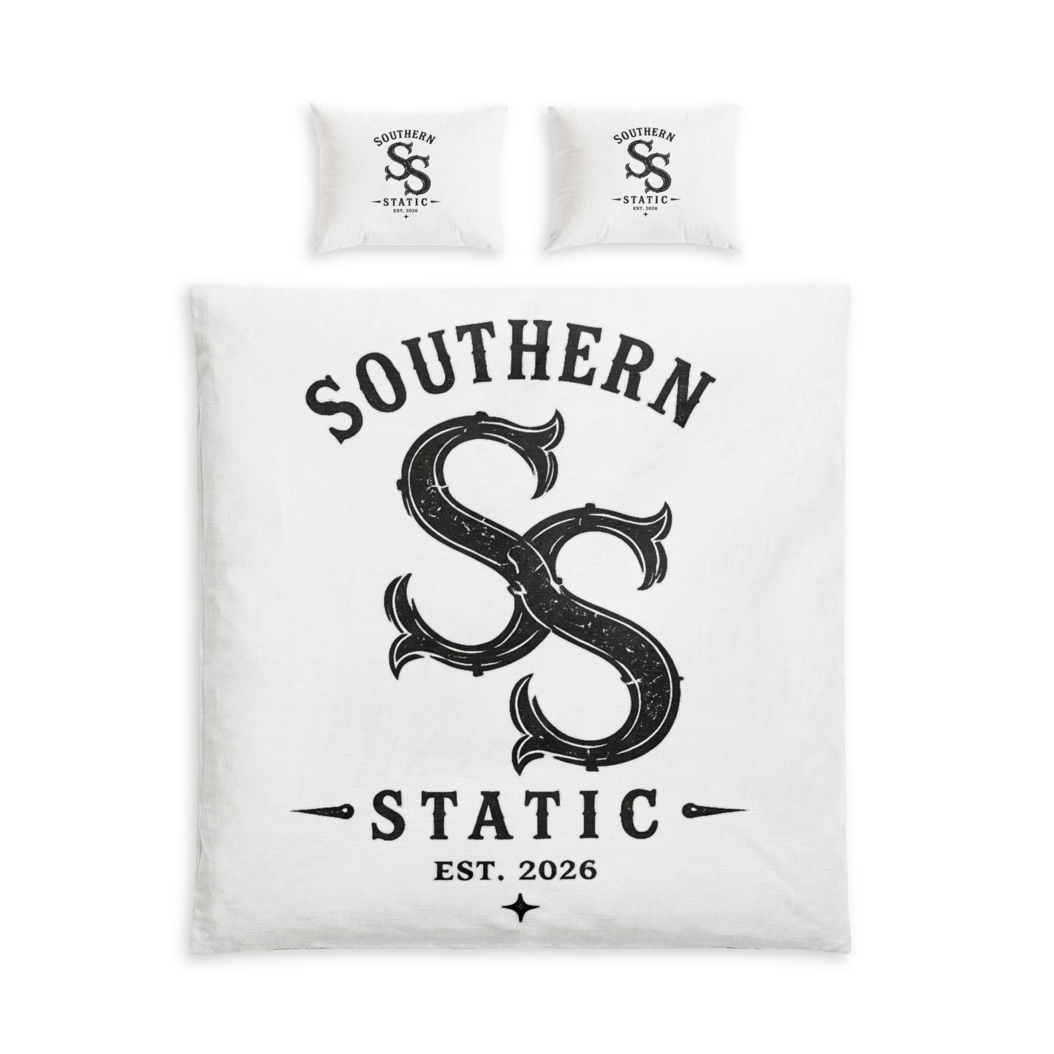 Southern Static Cotton Bed Set – Vintage Monogram Duvet Cover with Pillows