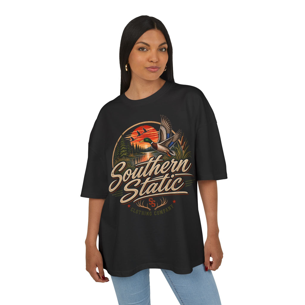 Southern Static Duck Hunting Tee — Retro Outdoors Sunset Graphic Shirt