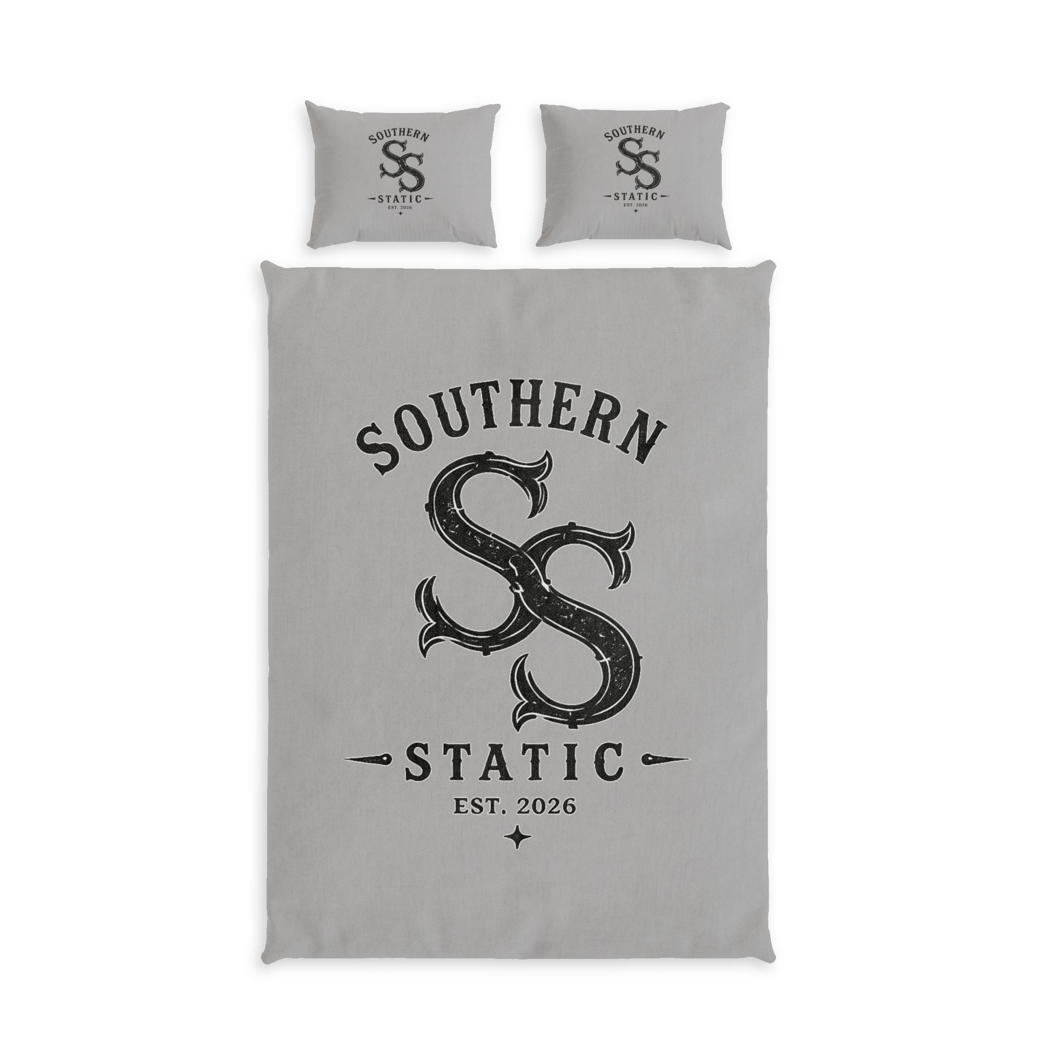 Southern Static Cotton Bed Set – Vintage Monogram Duvet Cover with Pillows