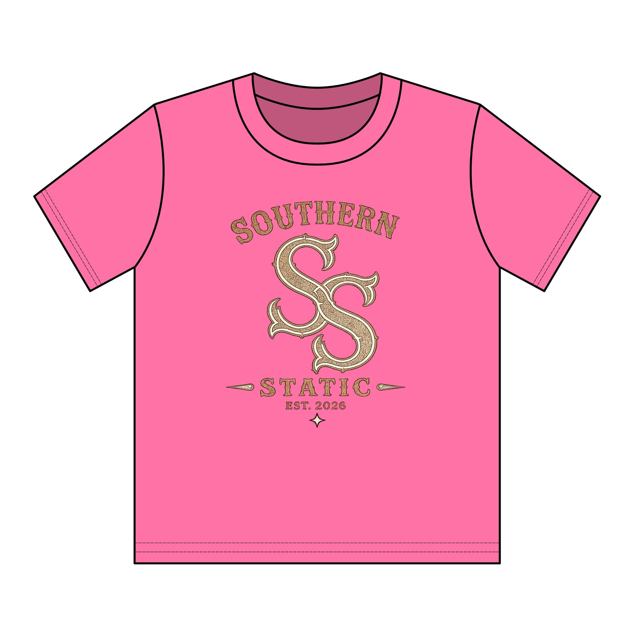 Southern Static Youth T‑Shirt – Pink Floral SS Logo Tee