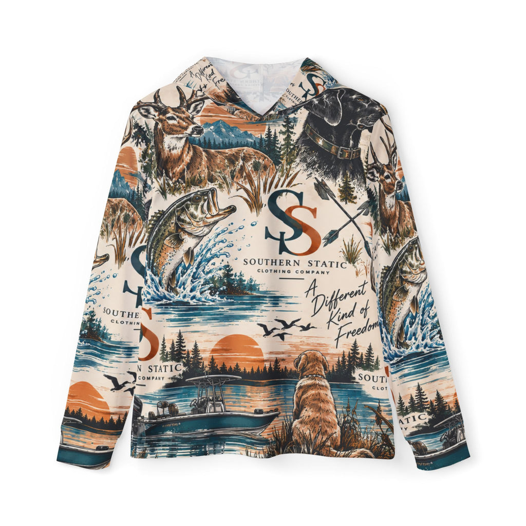 Fishing & Outdoors Hoodie — Southern Static All-Over Print Warmup Pullover