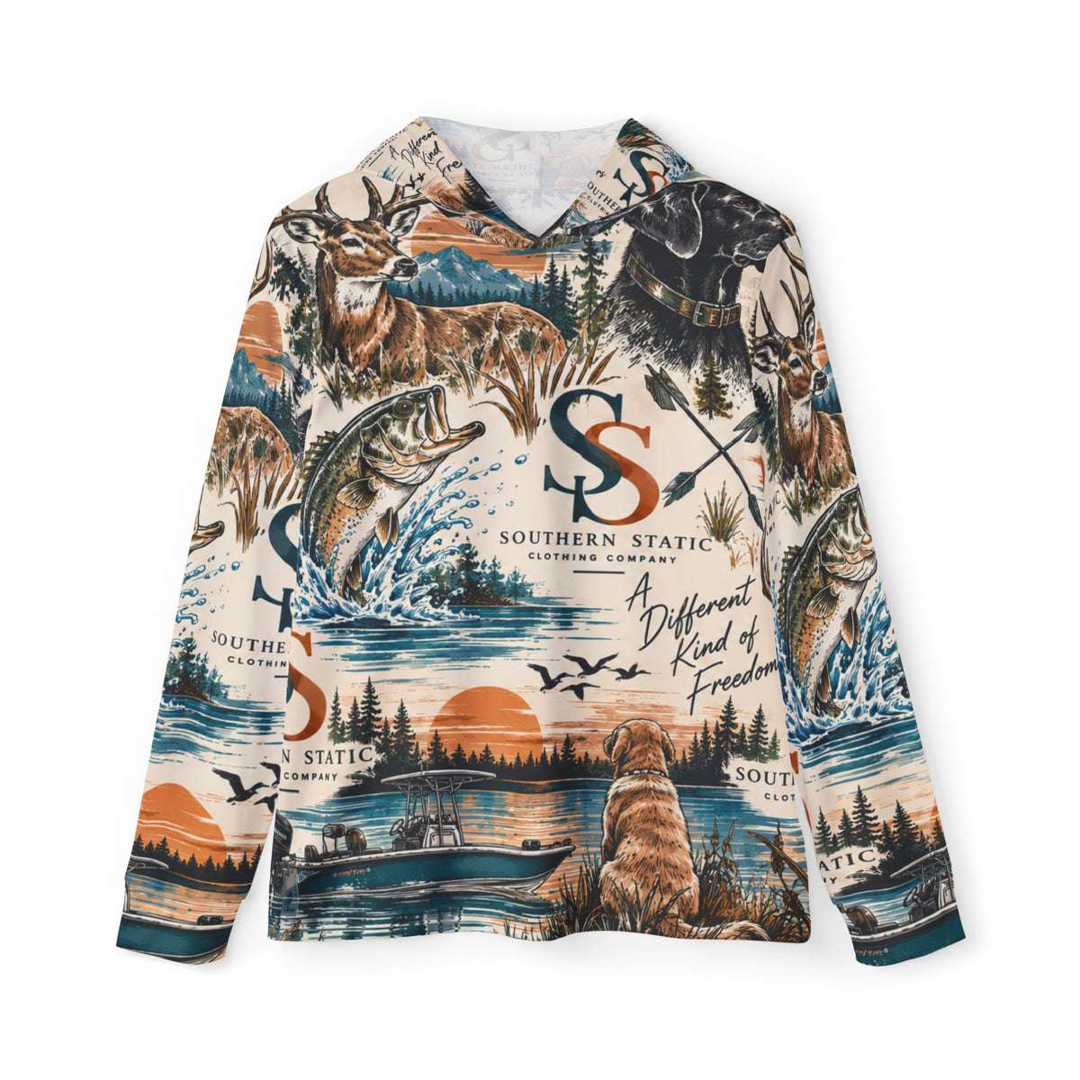 Fishing & Outdoors Hoodie — Southern Static All-Over Print Warmup Pullover