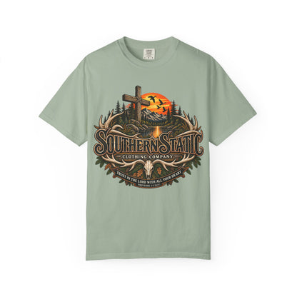 T-Shirt — Southern Static Rustic Cross Sunset Graphic Tee