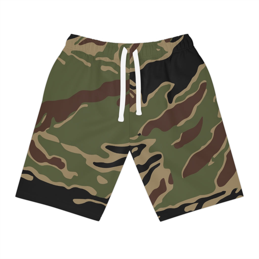 Camo Athletic Long Shorts — Tactical Tigerstripe Workout Shorts