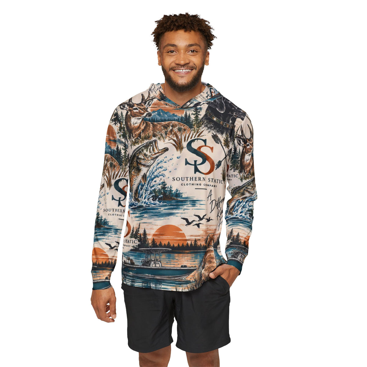 Fishing & Outdoors Hoodie — Southern Static All-Over Print Warmup Pullover