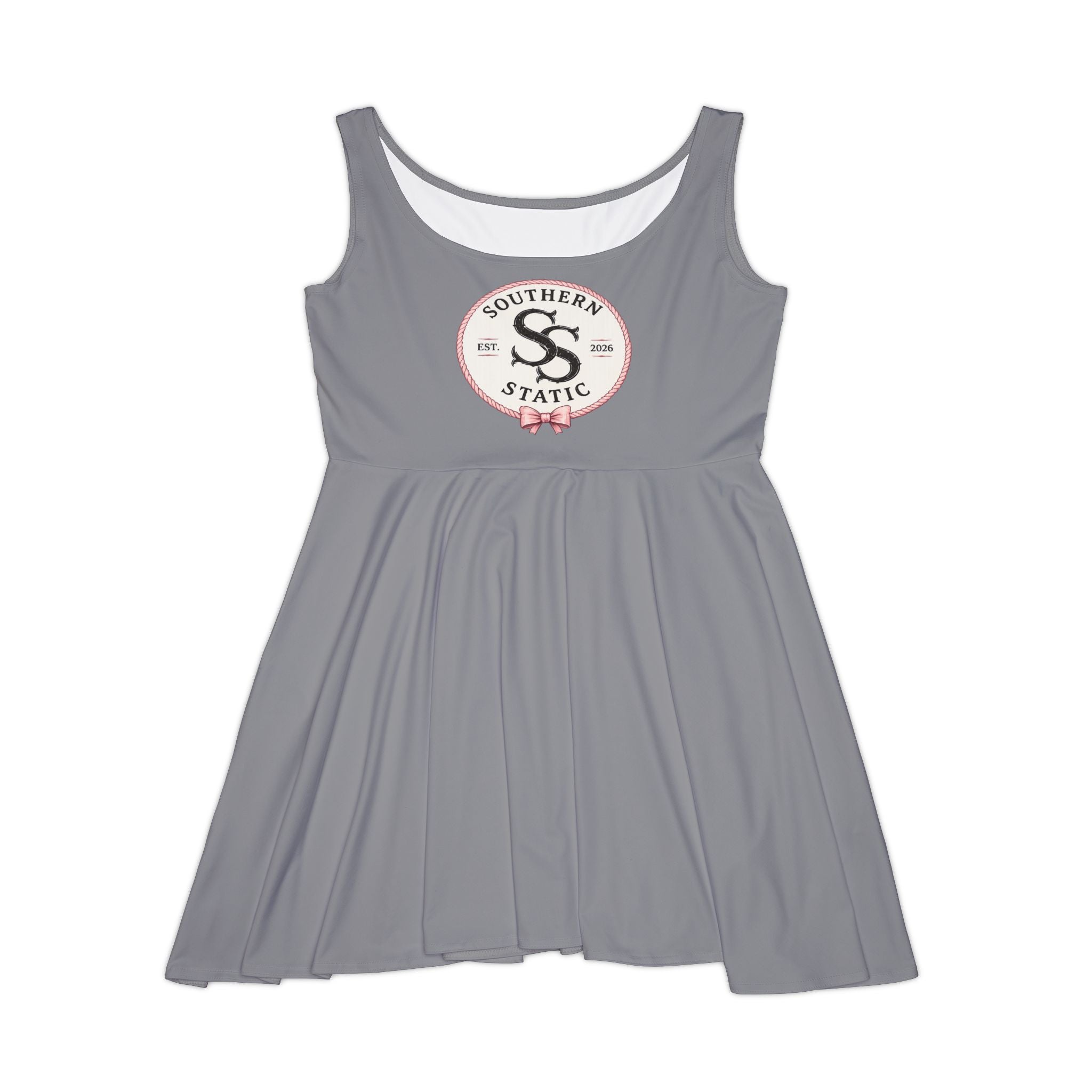 Southern Static Logo Skater Dress — Women's Grey AOP Casual Sundress