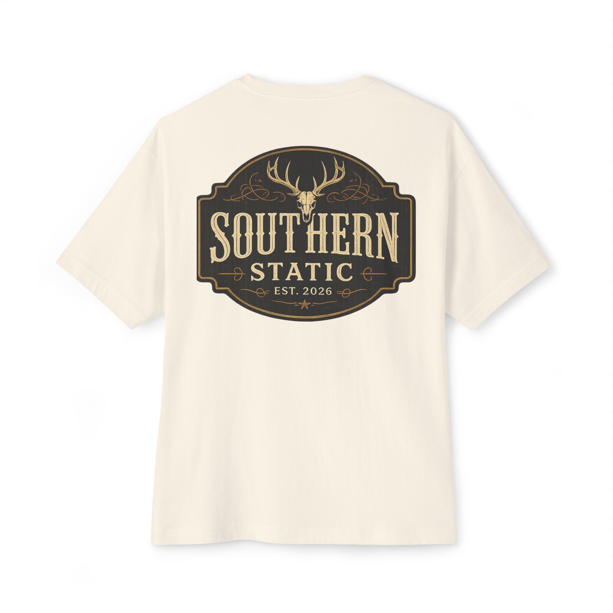 Southern Static Logo Tee — Vintage Deer Patch Oversized T-Shirt