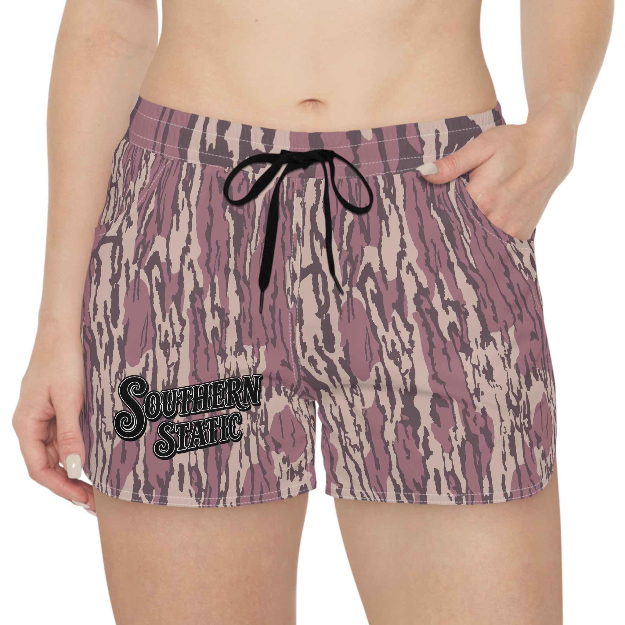 Women's Camo Lounge Shorts — Pink 'Southern Static' AOP Casual Sleepwear