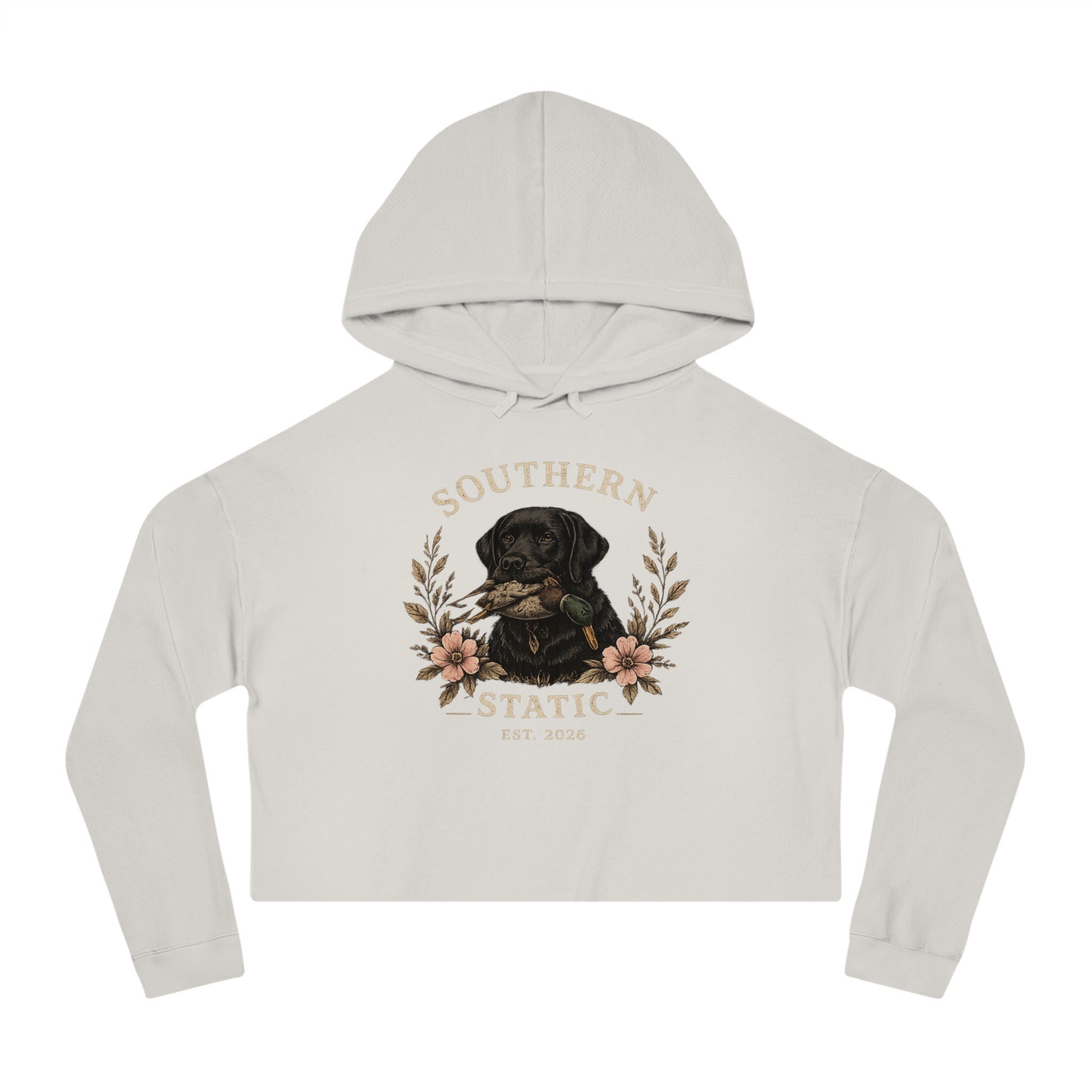 Southern Stocking Cropped Hoodie — Black Lab Floral Logo